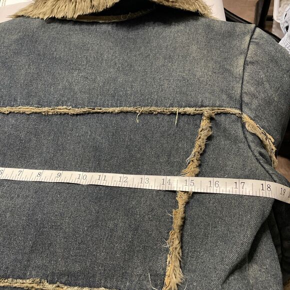 Vintage Jacket Coat Shaggy Penny Lane Denim Faux Fur Women’s Small Y2K Trucker - Picture 11 of 11
